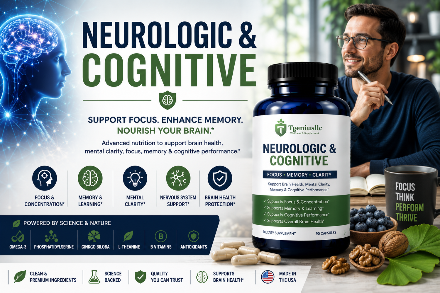 Neurologic & Cognitive Supplements | Memory, Focus & Brain Health | Tgenius LLC