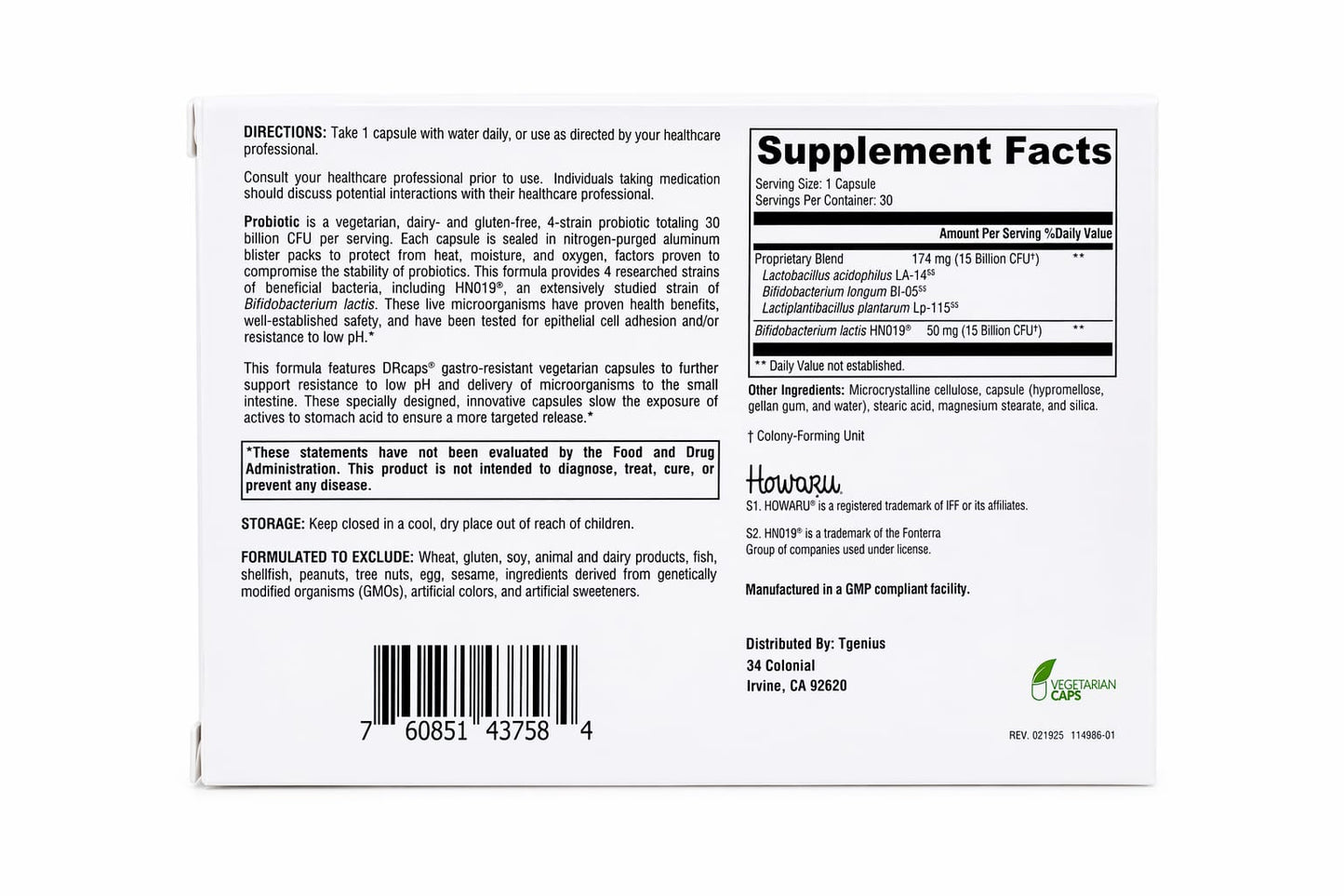 GenNature Probiotic 30 Billion CFU – Daily Gut Health Supplement (30 Capsules)